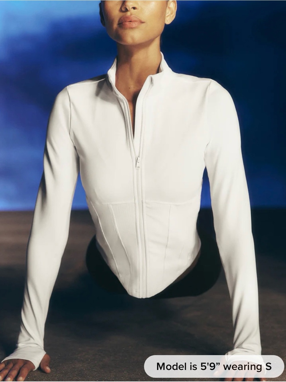 ALO Yoga White Long-Sleeve Corset Zip Front Jacket
